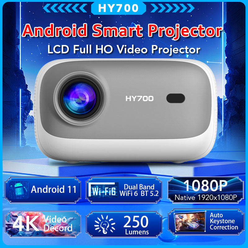 HY700 高清家庭投影機 250流明 支援藍牙 Wi-Fi 電動對焦 4k 投影機家用 (不包支架)